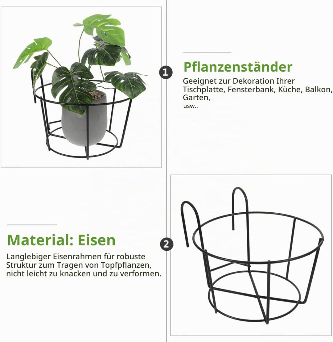 YARNOW 2er Set Blumentopfhalter Hängend für Balkon Geländer Metall Pflanzkorb Schwarz Eisen Pflanzen