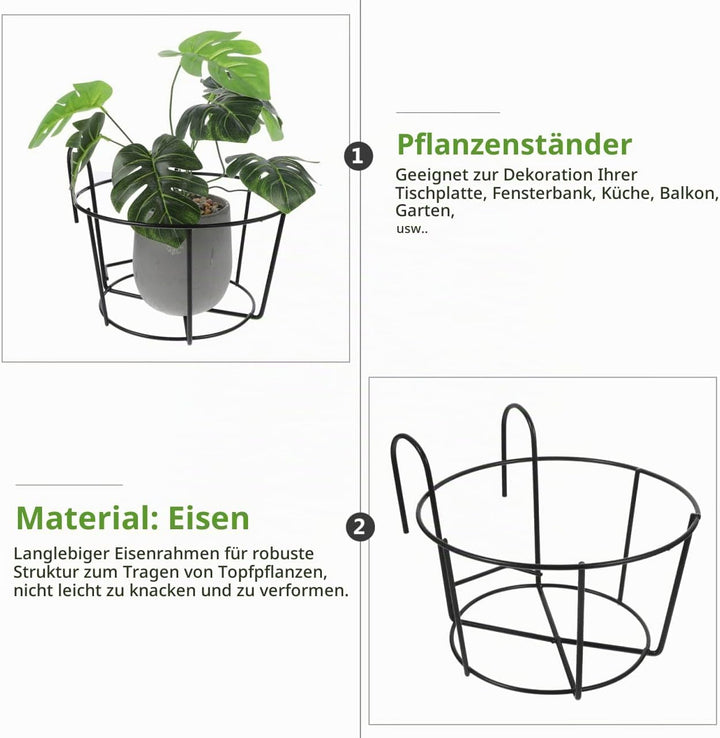YARNOW 2er Set Blumentopfhalter Hängend für Balkon Geländer Metall Pflanzkorb Schwarz Eisen Pflanzen
