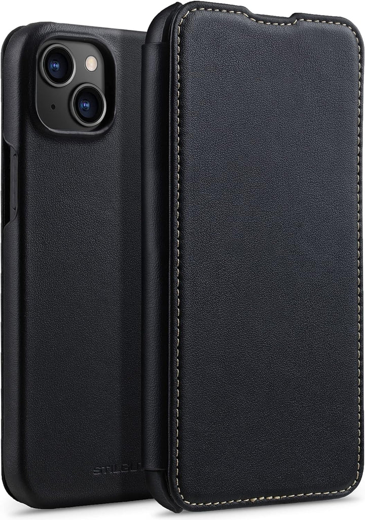 STILGUT Book Case kompatibel mit iPhone 14 Plus (6.7") Hülle aus Leder zum Klappen, Klapphülle, Hand