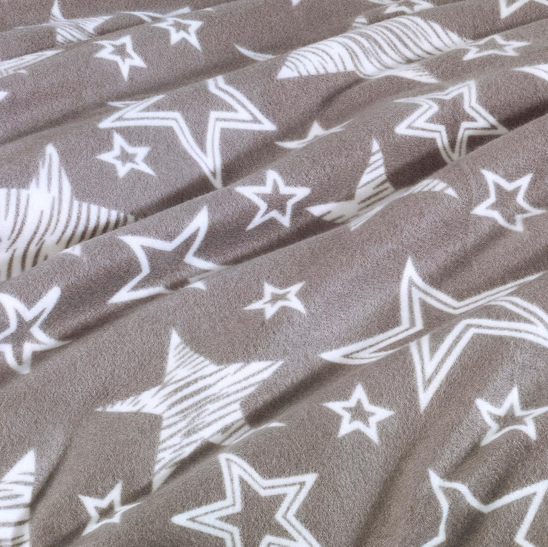 BaSaTex 200x200 Microfaser Flausch Bettwäsche Sterne grau Weiss Taupe Fleece Thermofleece Übergrösse