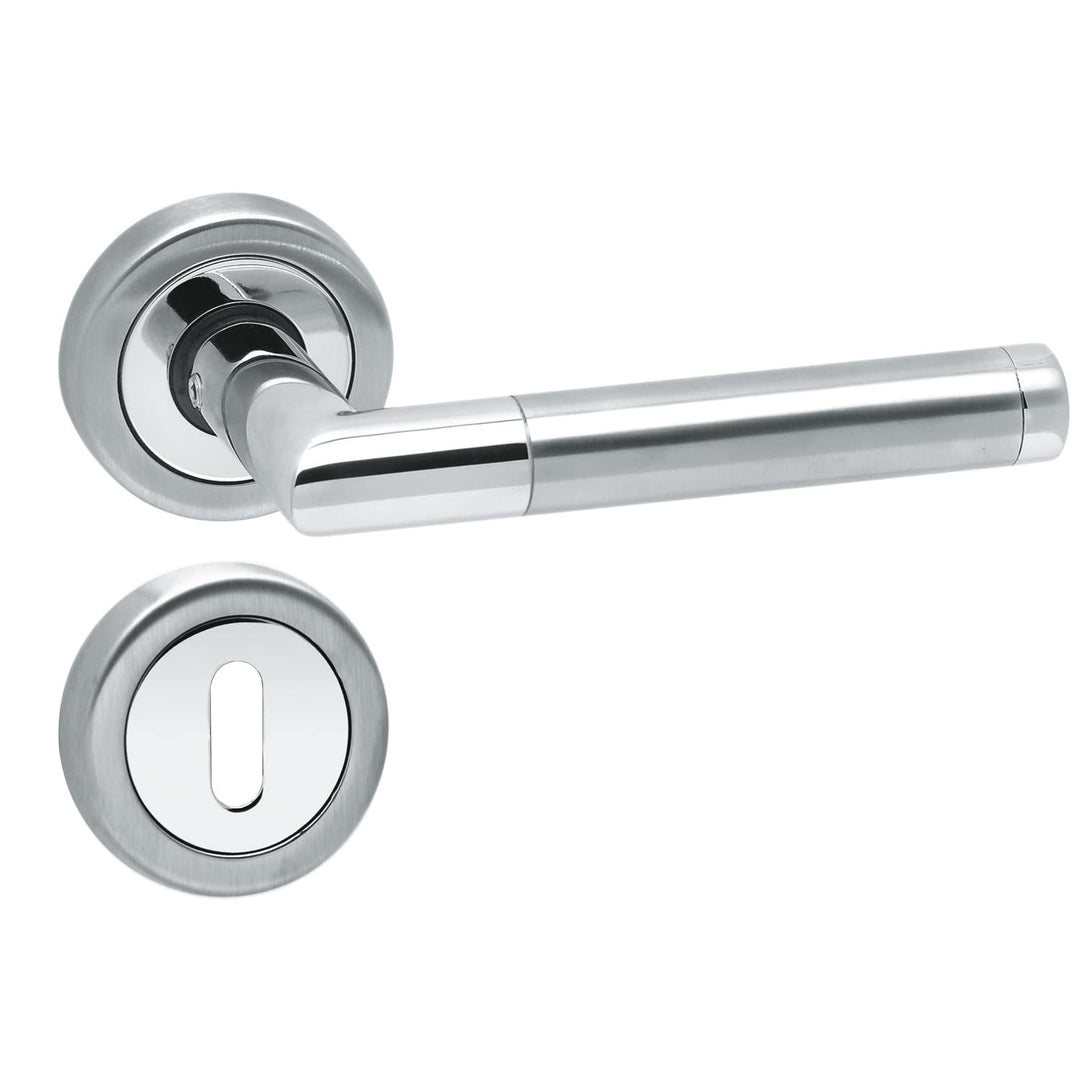 Aperit 49.340.02 Türbeschlag Modell SAVONA - Edelstahl Drücker Paar auf Rosetten 52mm mit Buntbart R