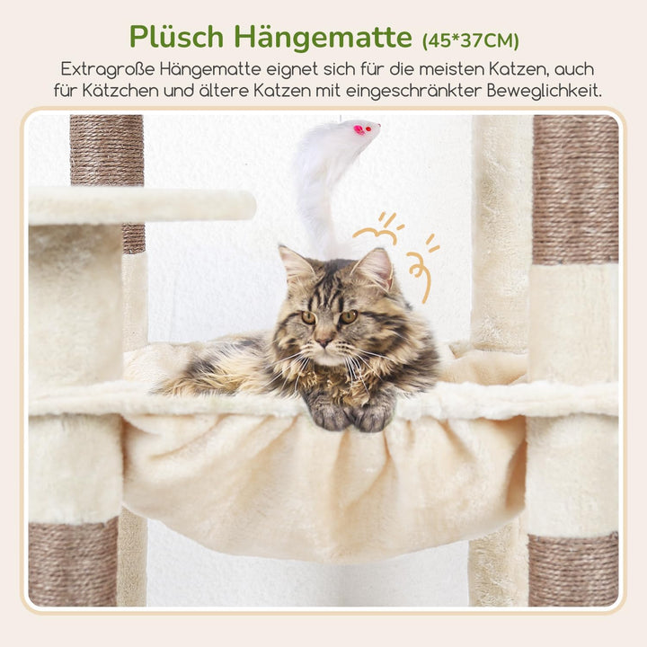 Globlazer Kratzbaum Beige mit Extragrosse Hängematte 45 * 40cm, Grosse Katzenhaus, Gepolsterte Platt