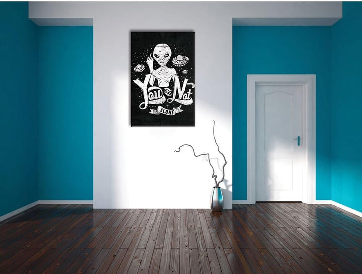 Dark You are not alone black Bild auf Leinwand, XXL riesige Bilder fertig gerahmt mit Keilrahmen, Ku