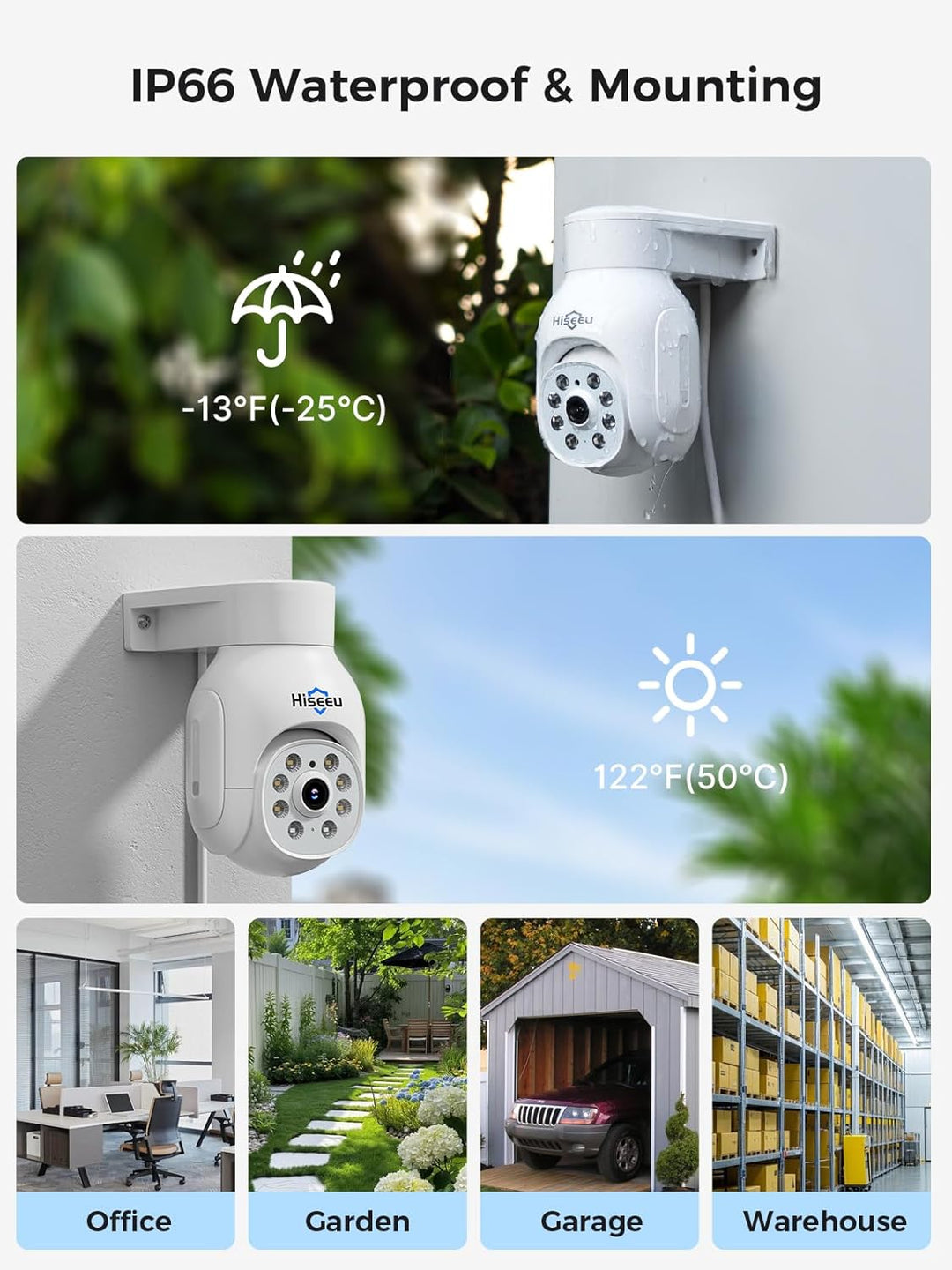 【5MP Auflösung+360°PTZ】 Hiseeu 5MP Überwachungskamera Set Aussen,4X 5MP 360° Überwachung Kamera Auss