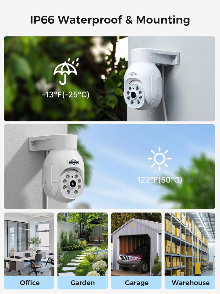 【5MP Auflösung+360°PTZ】 Hiseeu 5MP Überwachungskamera Set Aussen,4X 5MP 360° Überwachung Kamera Auss