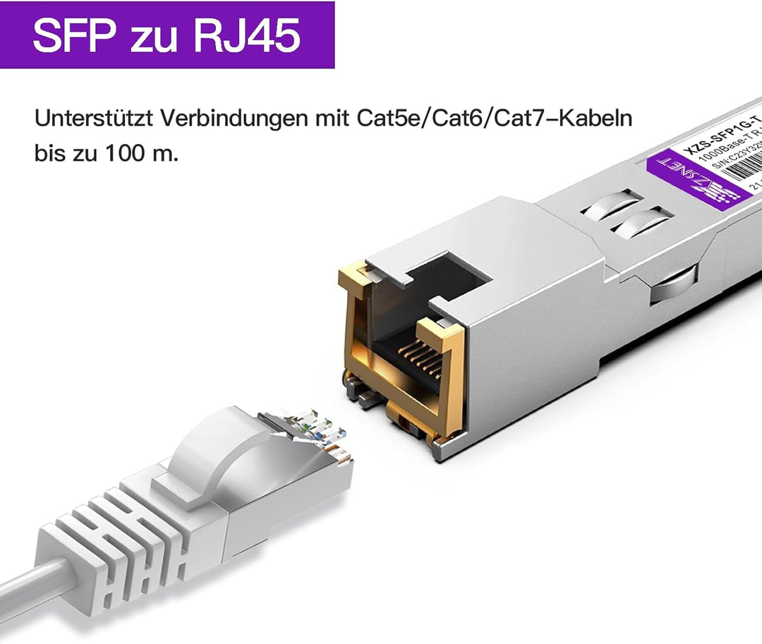 1000BASE-T SFP Transceiver, 1.25G Kupfer SFP zu RJ45 Mini GBIC Modul für Cisco GLC-T/SFP-GE-T, Ubiqu