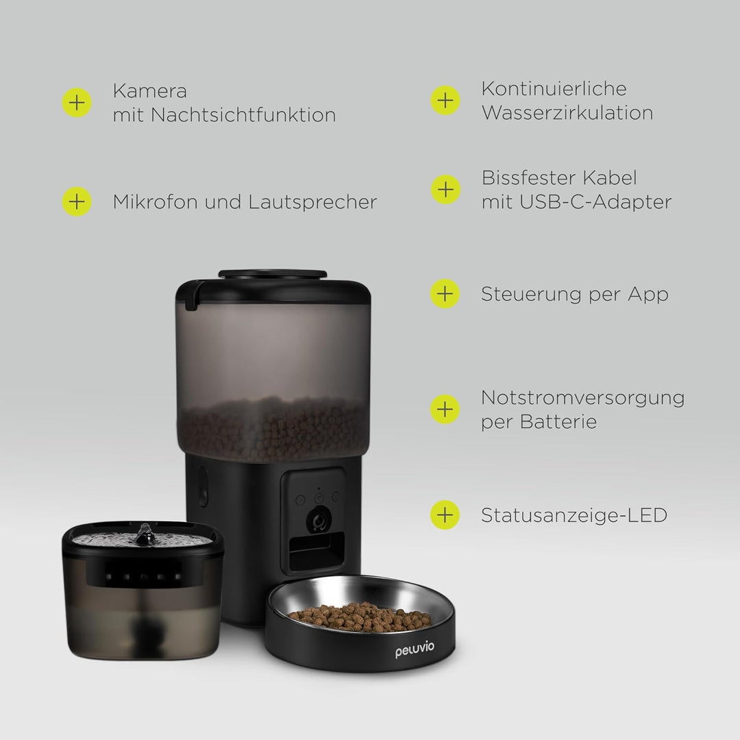 Peluvio Feast Automatischer Futterautomat Katze mit App und Kamera, Live-Video mit Nachtsicht und Zw