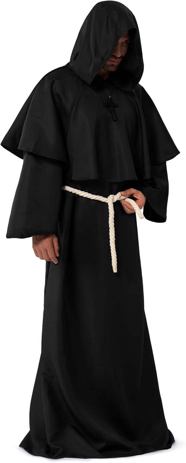 Spooktacular Creations Mittelalterlicher Mönch-Umhang mit Kapuze für Erwachsene, Renaissance, Priest
