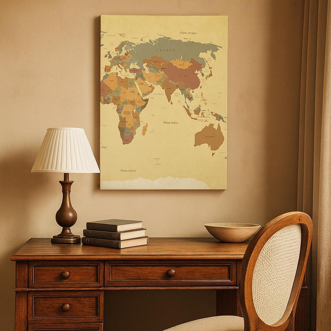 Bilder auf Leinwand Karte Welt Land Leinwandbild mit Rahmen 45x80cm Wandbilder Dekoration Wohnzimmer