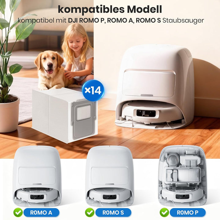 14 Stück Staubbeutel für DJI Romo S/Romo P/Romo A Staubsauger Absaugstation, 3L Grosse Kapazität Vli
