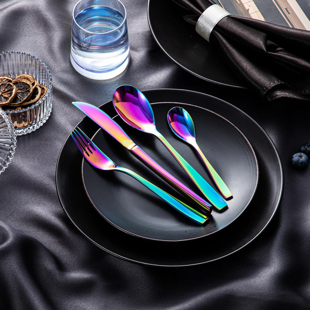 vancasso Besteckset 48-teilig aus Edelstahl, Regenbogen, Tafelbesteck, quadratisches Besteckset für