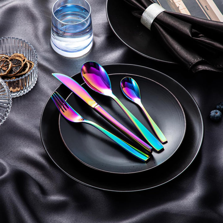 vancasso Besteckset 48-teilig aus Edelstahl, Regenbogen, Tafelbesteck, quadratisches Besteckset für