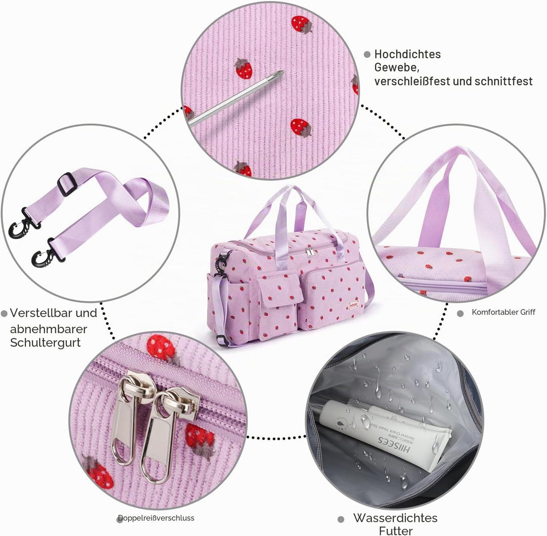 Ghope Sporttasche Reisetasche Mädchen Damen mit Schuhfach und Nassfach, Schwimmtasche Badetasche Tee