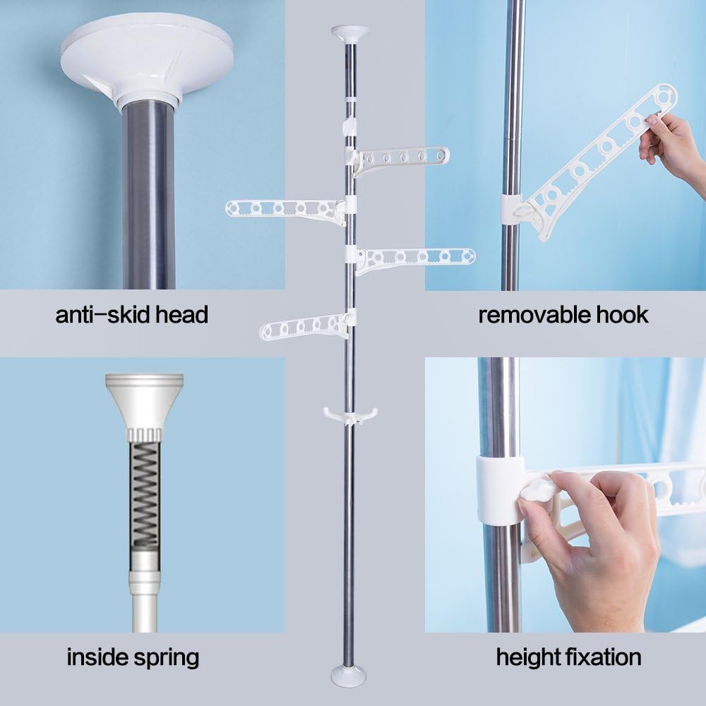 BAOYOUNI 4-Tier Stehend Wäscheständer Kleiderbügel Organizer Boden bis zur Decke Verstellbare Metall