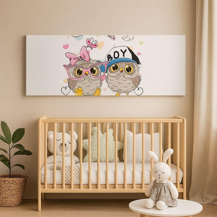 Panorama Bilder auf Leinwand 100x40cm Leinwandbild Eule zeichnung farbig muster Gross Wanddeko Bild