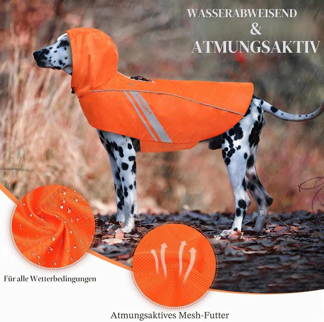 VIVAGLORY Hunderegenmantel für mittelgrosse Hunde, leicht an- und ausziehbare Regenbekleidung, refle
