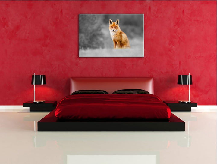 prachtvoller Fuchs schwarz/weiss Format: 100x70 auf Leinwand, XXL riesige Bilder fertig gerahmt mit
