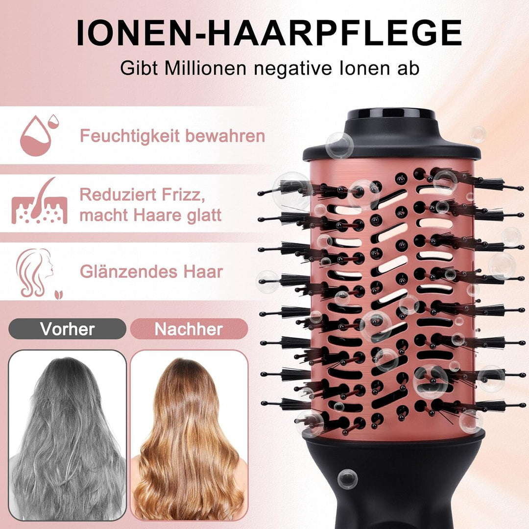 Reise Warmluftbürste, Föhnbürste mit 3 Temperaturstufen für Glätten & Locken, Leicht (275g) Dual Vol