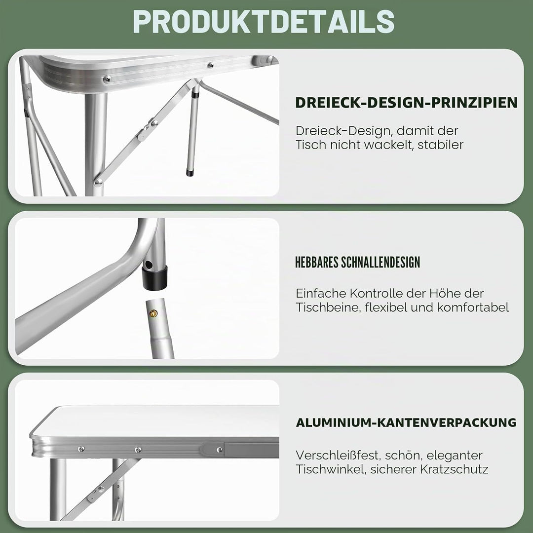 EFAN Campingtisch zusammenklappbar mit 2 verstellbaren Höhen, kleiner Klapptisch aus Aluminium, 75 c