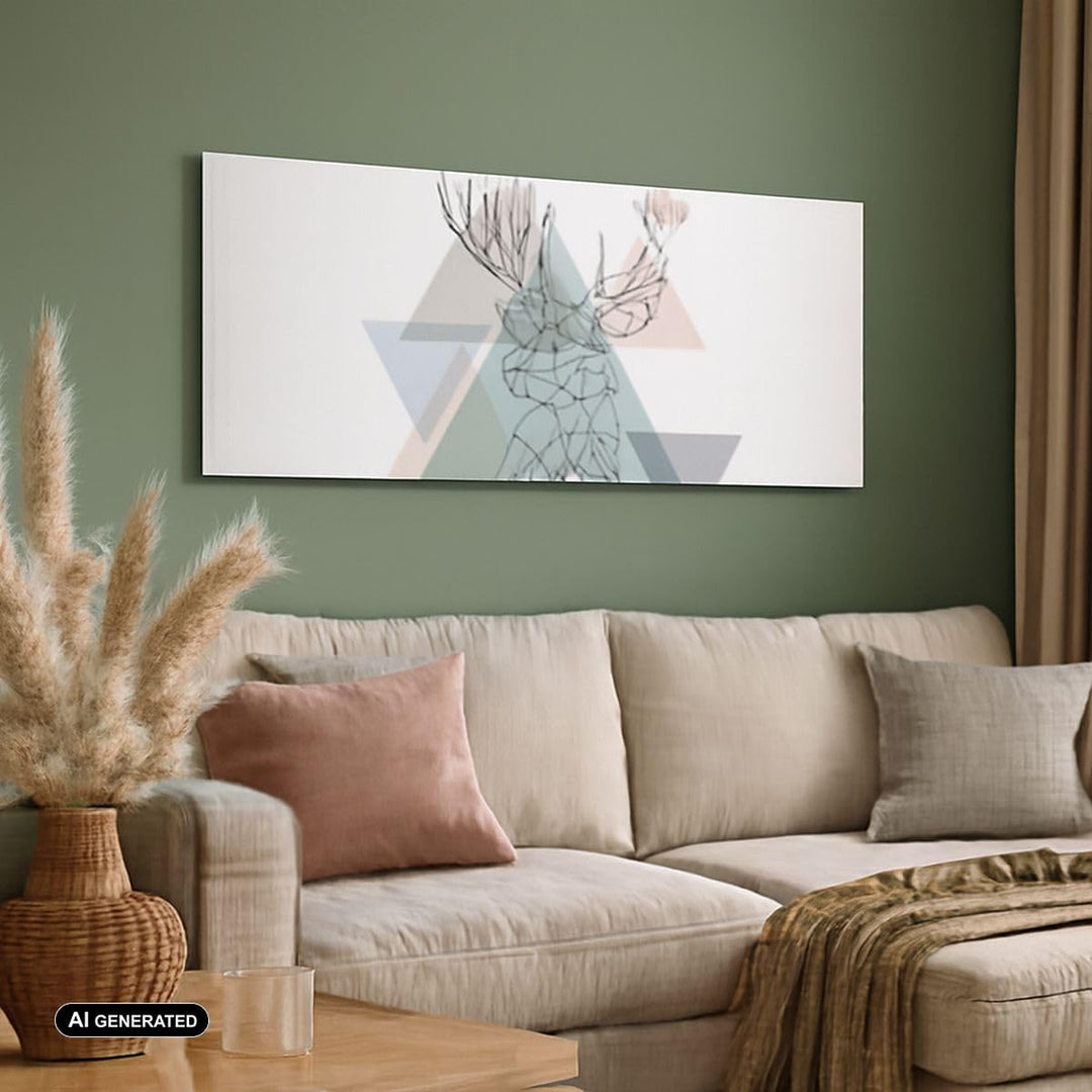 Panorama Bilder auf Leinwand 100x40cm Leinwandbild Hirsch Abstraktion Gross Wanddeko Bild Schlafzimm