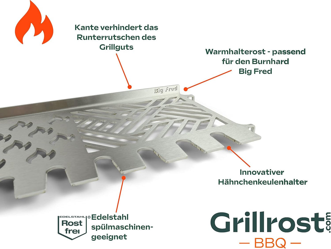 Grillrost.com Das Original Edelstahl Multistation | Warmhalterost für Burnhard Big Fred | mit Drumst