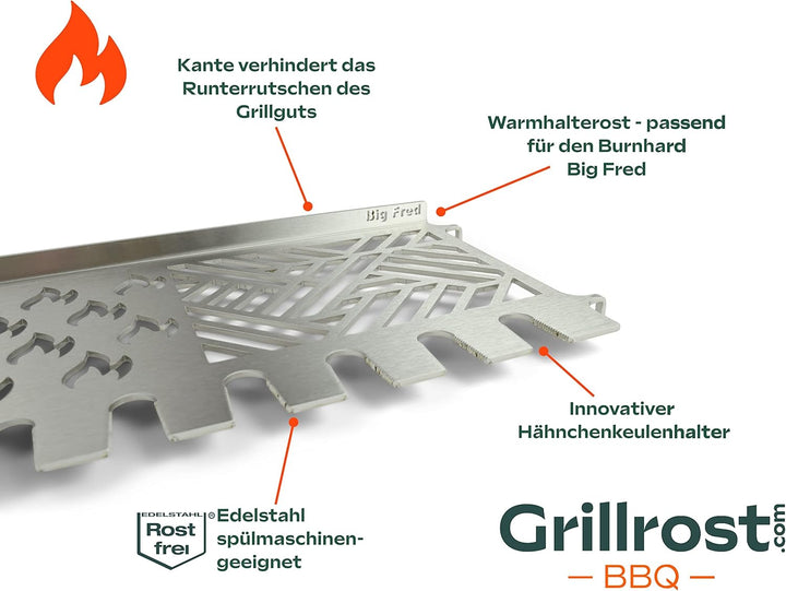 Grillrost.com Das Original Edelstahl Multistation | Warmhalterost für Burnhard Big Fred | mit Drumst