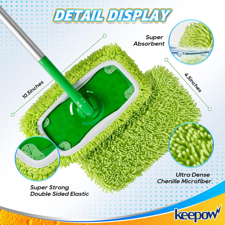 KEEPOW Wiederverwendbare Bodentücher für Swiffer Bodenwischer, Absorbierende Mikrofaser für Swiffer