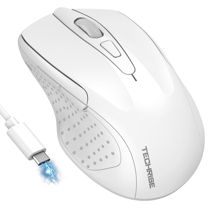TechRise Bluetooth Maus, 2.4G Maus Kabellos (BT 5.0/3.0 + 2.4G) 4800 DPI Wiederaufladbare Ergonomisc
