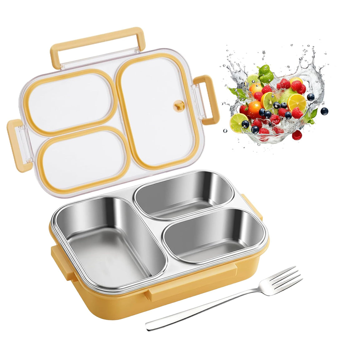 Bento Lunchbox Erwachsene 1000ml Edelstahl Brotdose Edelstahl mit Fächern, Bento Box mit Gabel, Brot