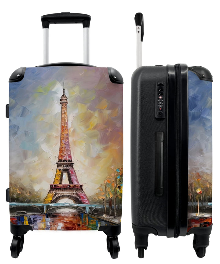 Koffer gross Trolley Rollkoffer Reisekoffer mit 4 Rollen Fotokoffer - Eiffelturm - Ölgemälde - Paris