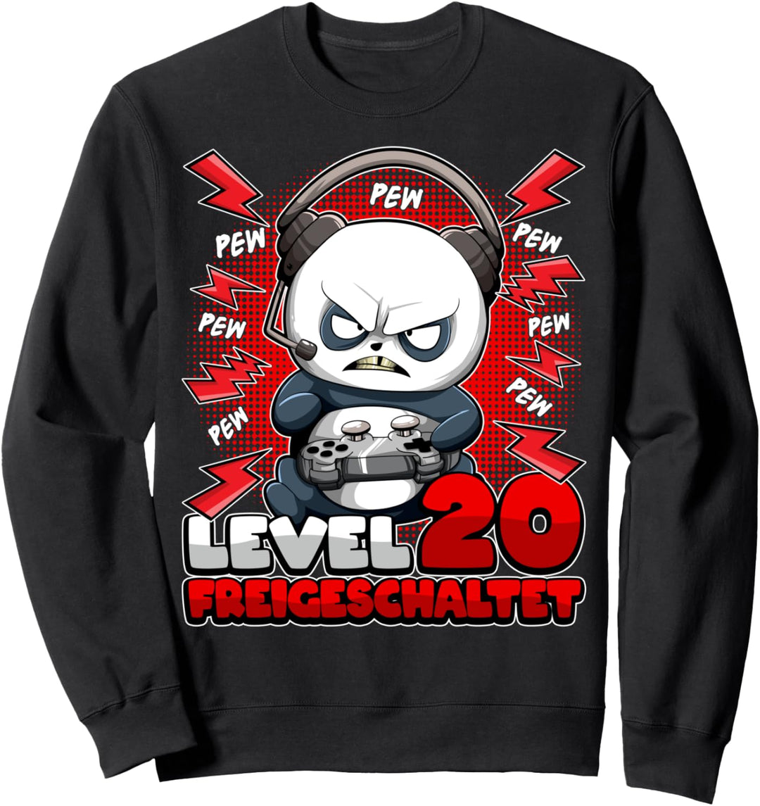 20. Geburtstag Junge Gamer Panda Level 20 Freigeschaltet Pew Sweatshirt