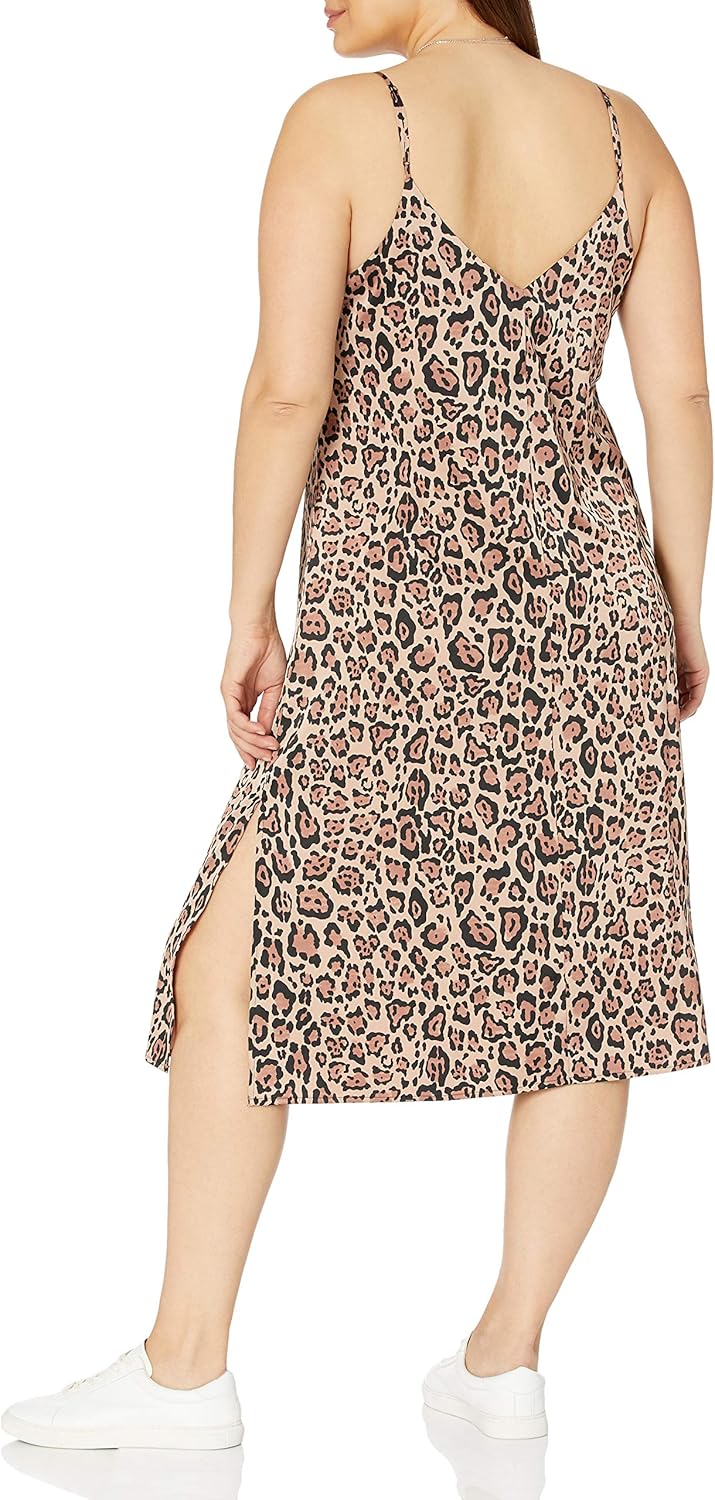 The Drop Damen Ana Silky Midi-Slip-Kleid mit V-Ausschnitt XXS Leopardenmuster, XXS Leopardenmuster