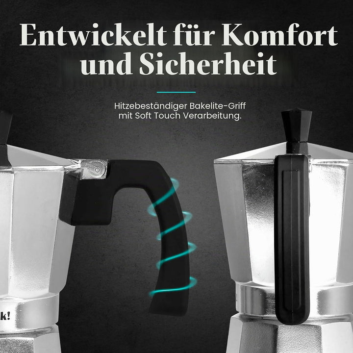 WECOOK! Paola – Espressokocher Aluminium 3 Tassen | Geeignet für Gas-, Elektro- und Glaskeramikherde