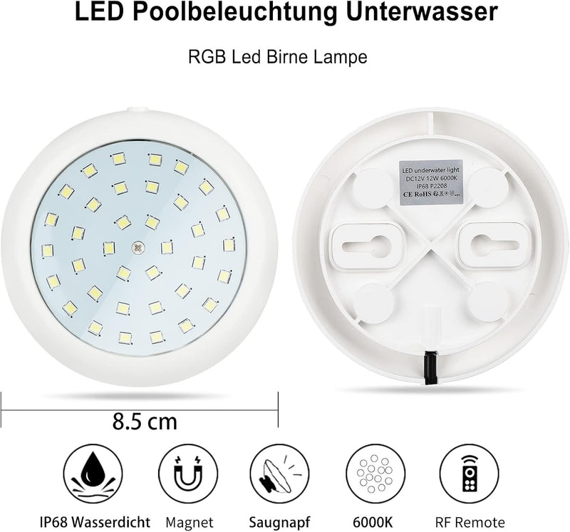 COOLWEST LED Poolbeleuchtung, 10W Weisses Licht Poolbeleuchtung Unterwasser Led mit Magnet für Stahl