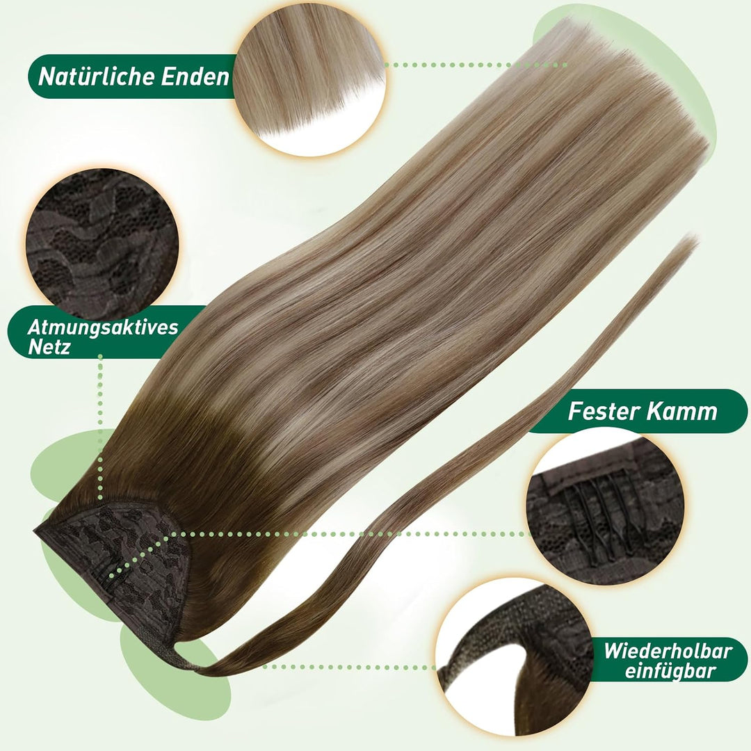 Easyouth Extensions Ponytail Echthaar Remy Pferdeschwanz Echthaar Balayage Zopf Extensions Echthaar