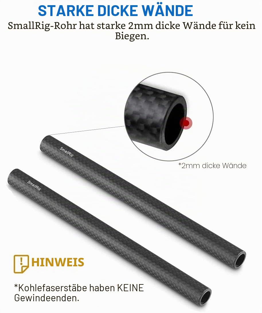 SMALLRIG 2PCS Kohlefaser 15mm Stange für Kamera Rig(20cm / 8 Zoll) - 870 20,3 cm, 20,3 cm