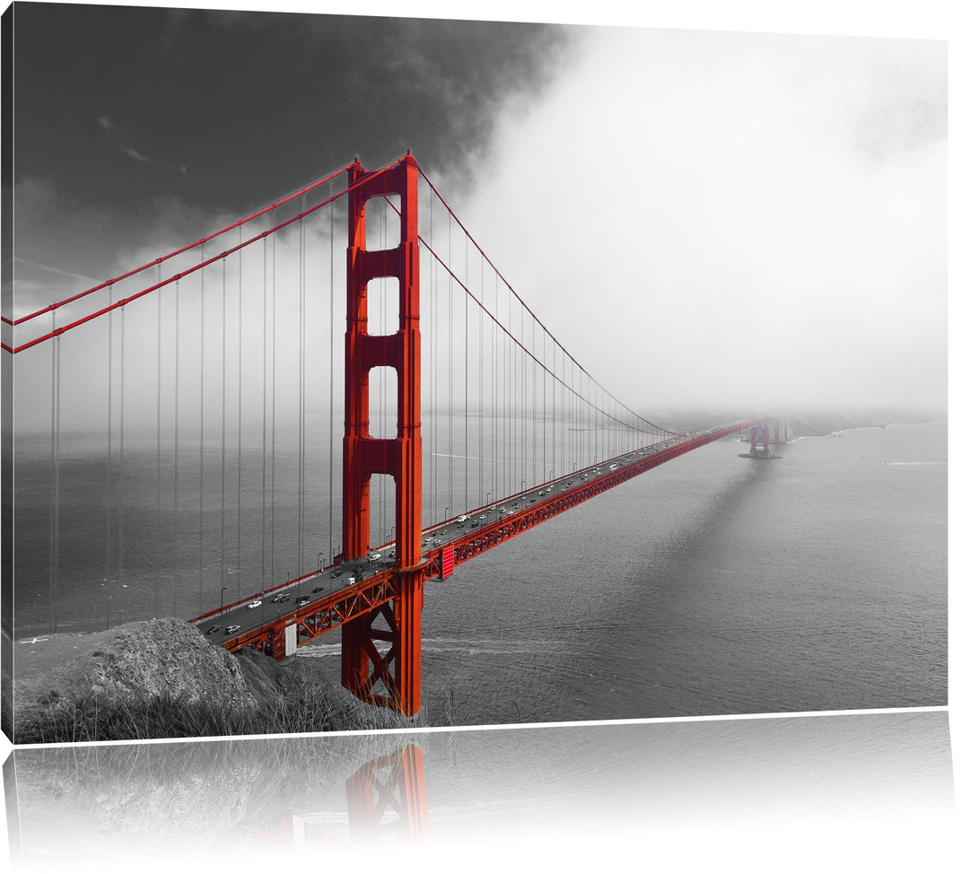 rote Golgen Gate Bridge in San Francisco schwarz/weiss Format: 100x70 auf Leinwand, XXL riesige Bild