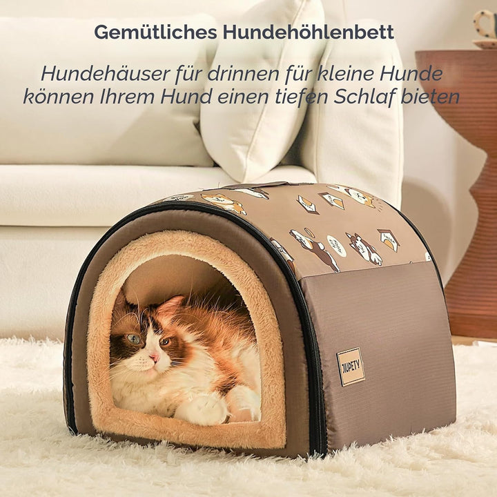 Jiupety Cozy Small Pet Hundehütte, 2 in 1 Welpenhaus, S Grösse für Katze und Welpe, Warme Höhle Schl
