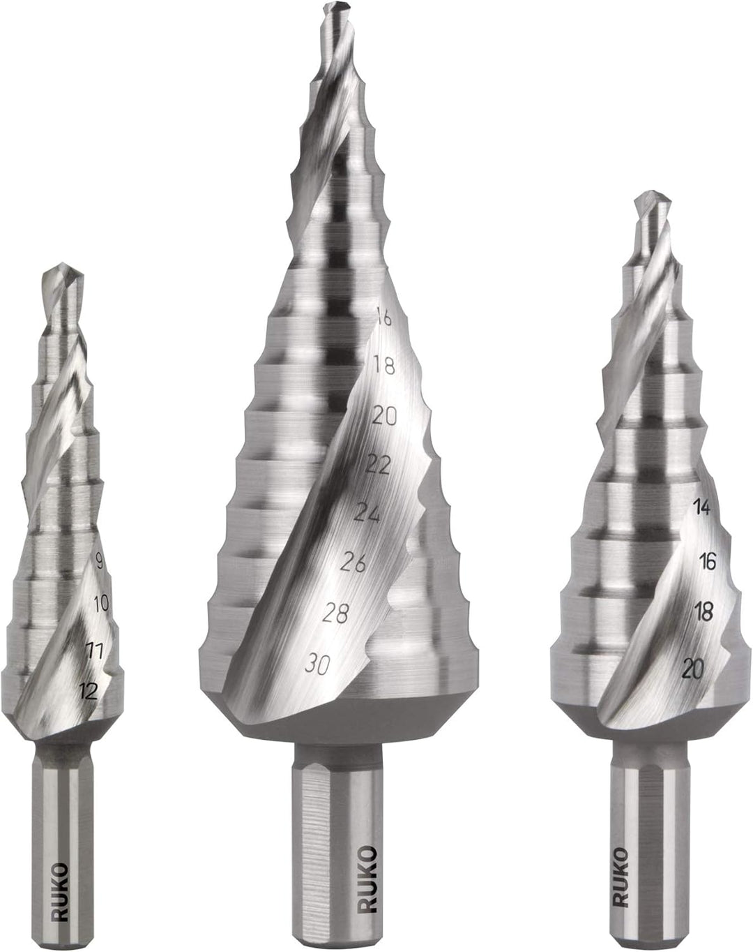 RUKO Stufenbohrer-Satz, HSSE-Co 5, spiralgenutet, FLOWSTEP Technologie für nahtlose Übergänge, kontr