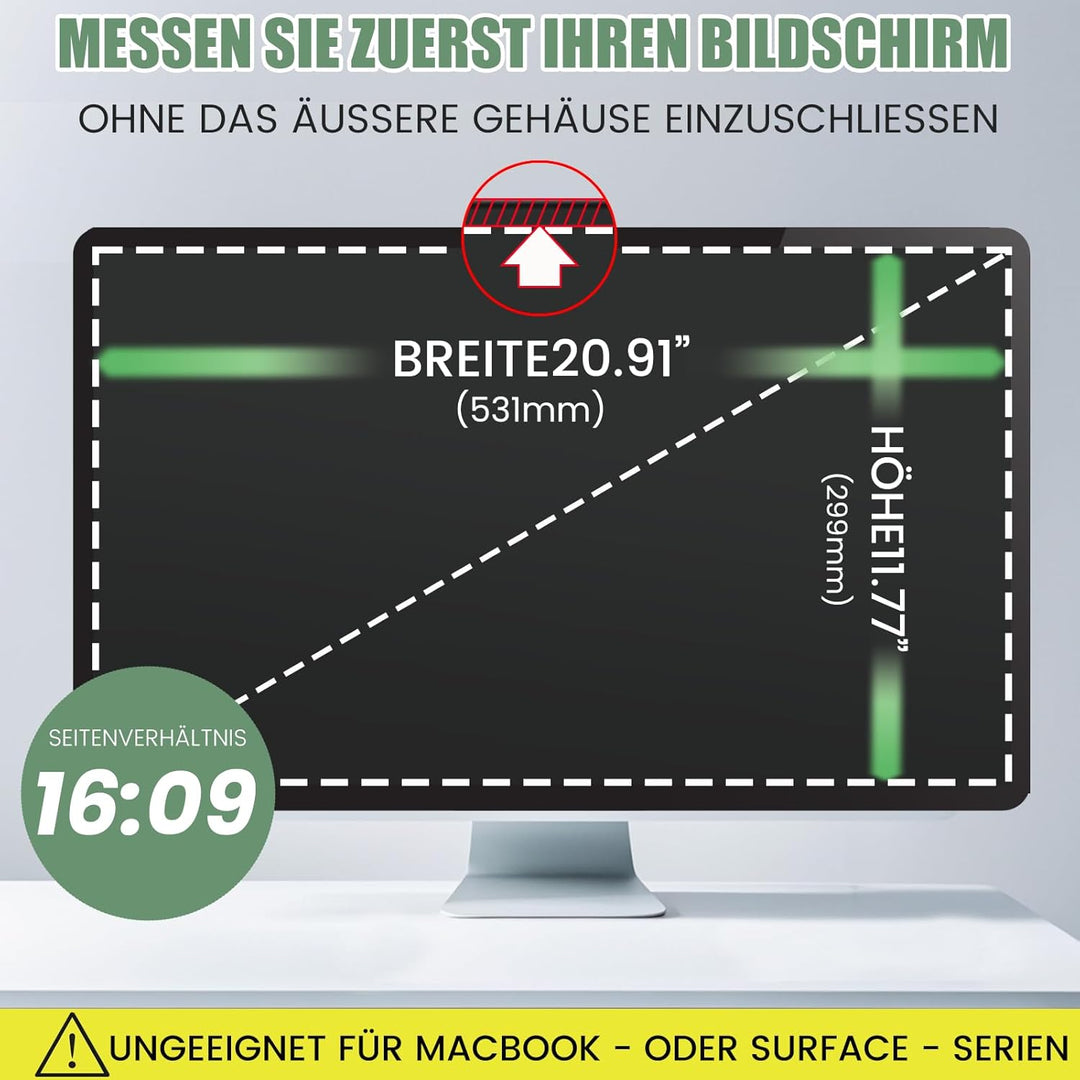 Blickschutzfolie für 24 Zoll 16:9 Monitor, Abnehmbarer Sichtschutzfilter mit Blaulichtfilter, HD Pri