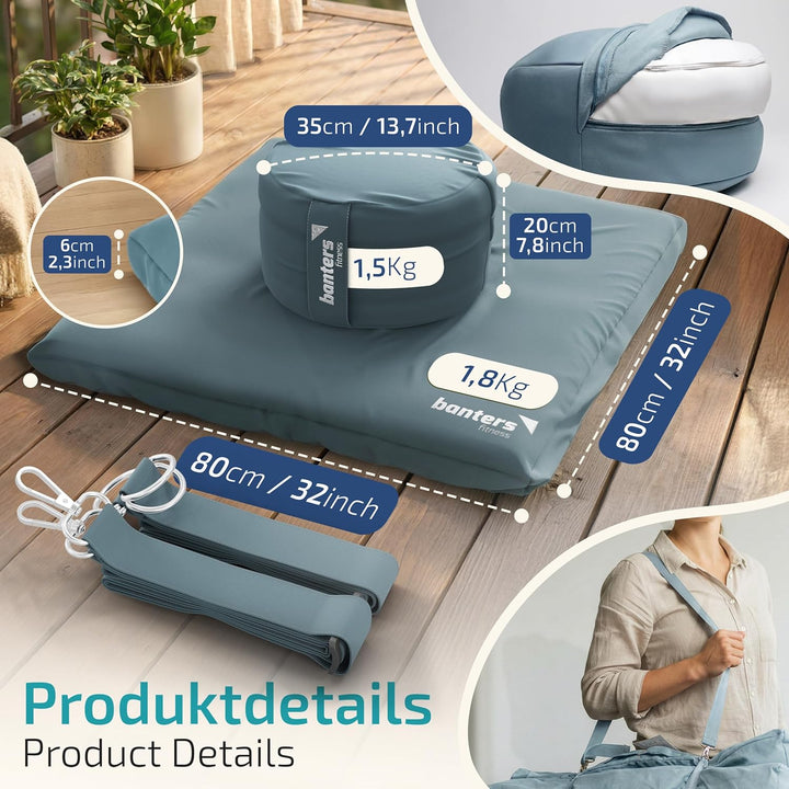 banters Meditationskissen-Set Zafu &amp; Zabuton, Kapok, Bio-Baumwolle, Soft | 3-teilig, Zafu Ø 35 cm/20