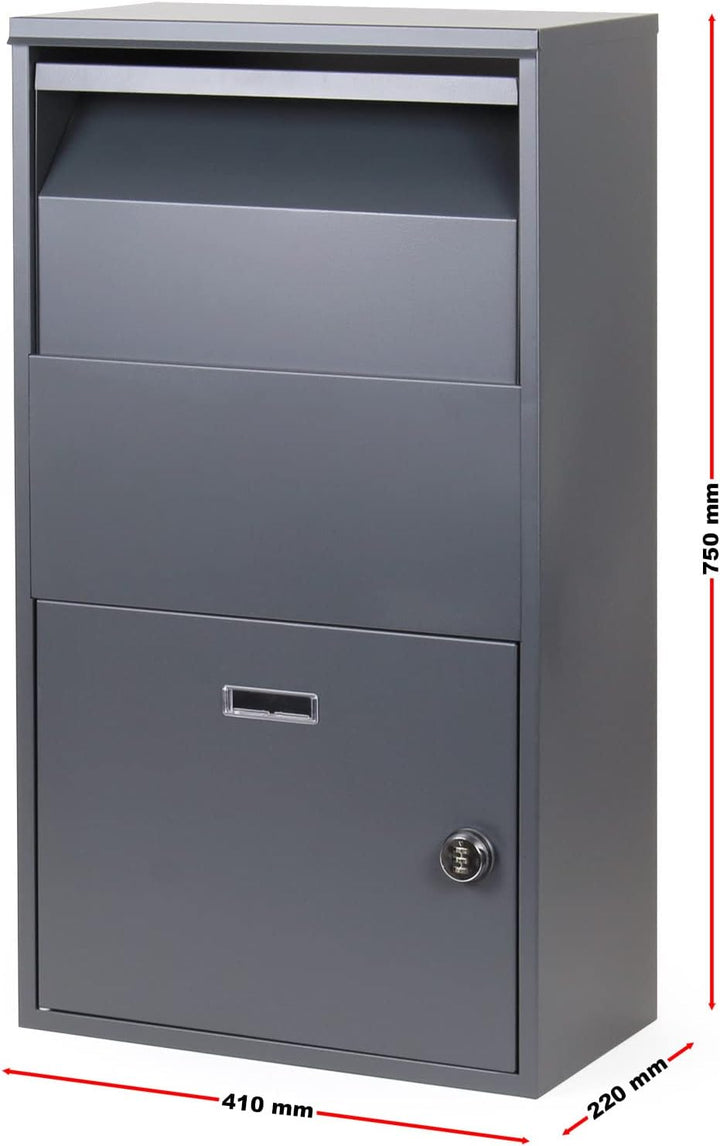 Wiltec Paketkasten grau 410 x 220 x 750 mm, Paketbox Zuhause, Private Paketannahme passend für Paket