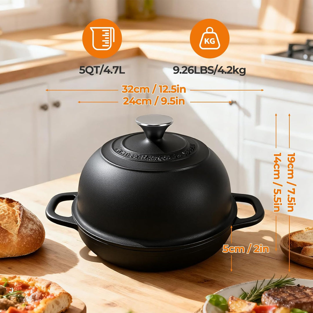Gusseisen Topf Brot Backen,4,7L Bräter Schmortopf mit Deckel,24 cm Dutch Oven,Brotbacktopf mit Silik