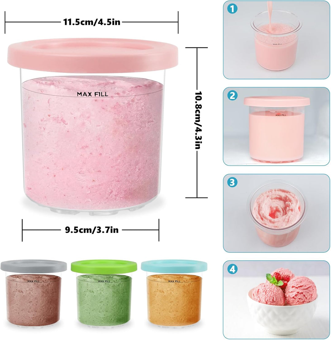 Nepfaivy Behälter für Ninja Creami Eismaschine - 4er-Set Eiscremebecher und Deckel Kompatibel mit Ni