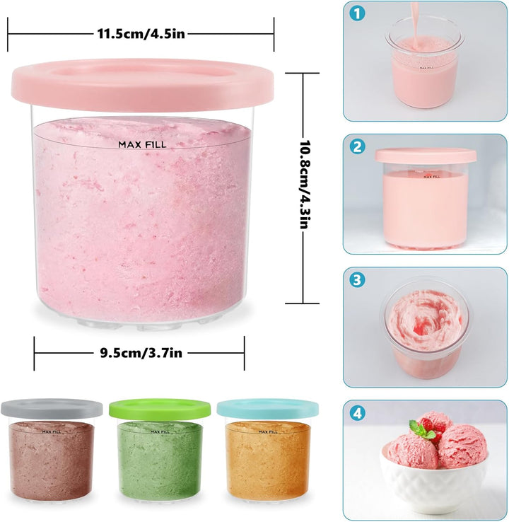 Nepfaivy Behälter für Ninja Creami Eismaschine - 4er-Set Eiscremebecher und Deckel Kompatibel mit Ni