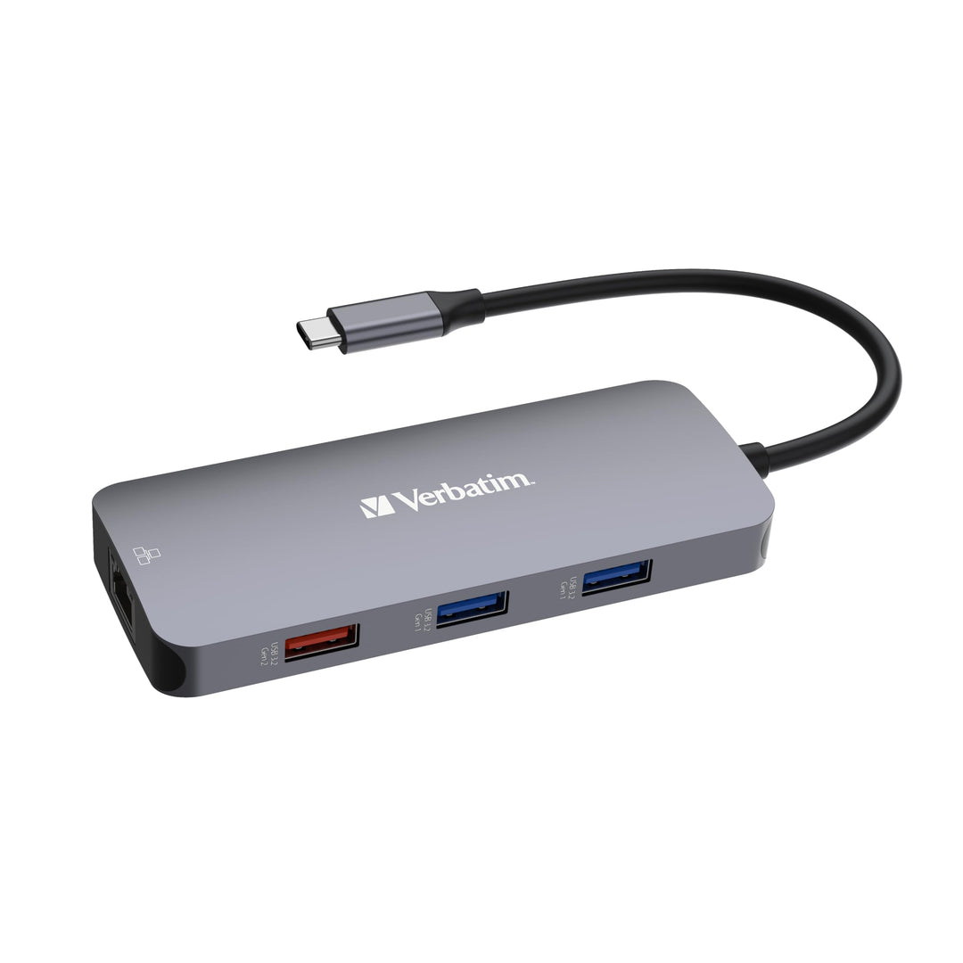 Verbatim USB C Hub 9-in-1, Multiport Adapter USB-C auf HDMI, RJ45, USBA-A und USB-C, mit SD Kartenle