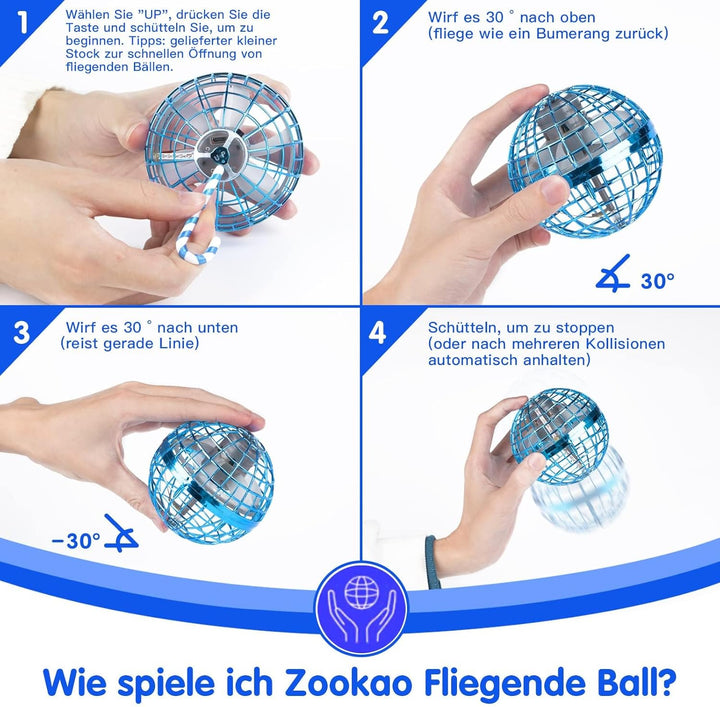 Zookao Fliegender Ball, Mini Drohne Für Kinder Flying Boomerang Ball mit LED Licht Spielzeug Geschen