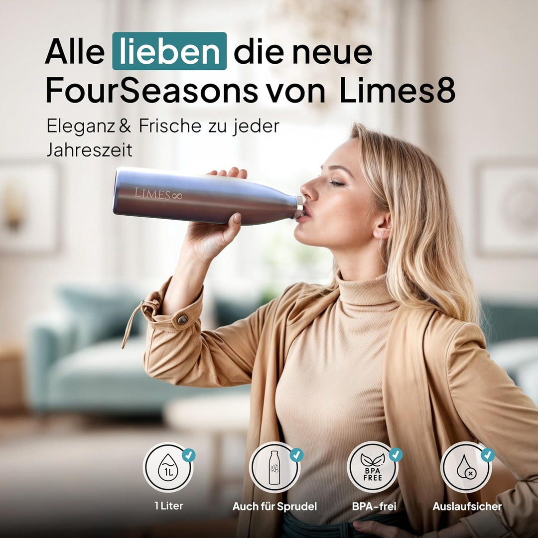 Limes 8 Thermosflasche Edelstahl 1L [HEIss &amp; KALT] - 5-fach vakuumisolierte Trinkflasche - auslaufsi