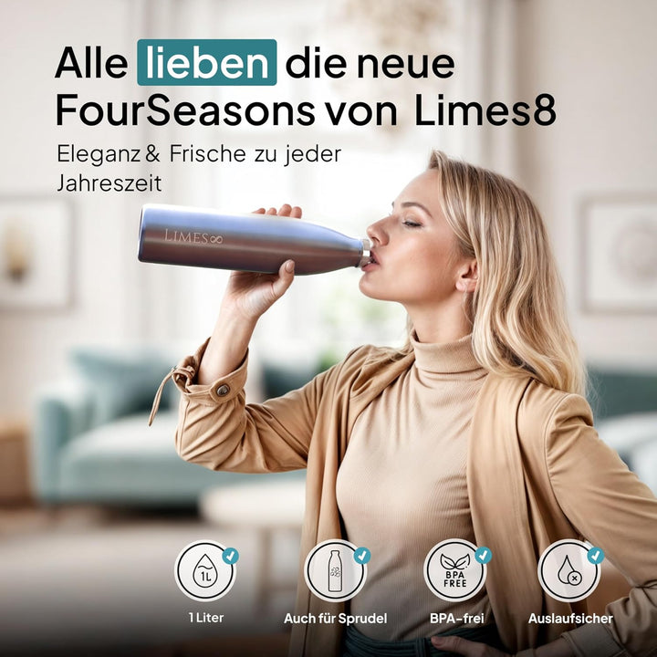 Limes 8 Thermosflasche Edelstahl 1L [HEIss &amp; KALT] - 5-fach vakuumisolierte Trinkflasche - auslaufsi