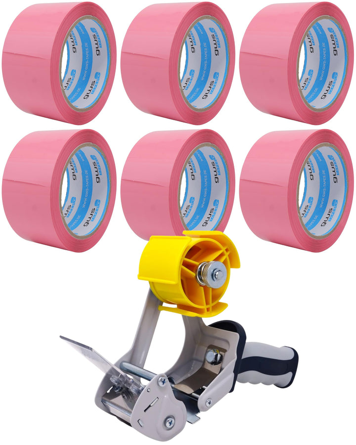 gws Verpackungs-Set mit robustem Lager/-Industrie Abroller und 6 Rollen Pink 66m x 50mm zum Verpacke